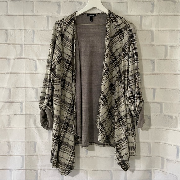 Torrid | Plaid Double Knit Drape Front Cardigan / Jacket - Picture 7 of 12